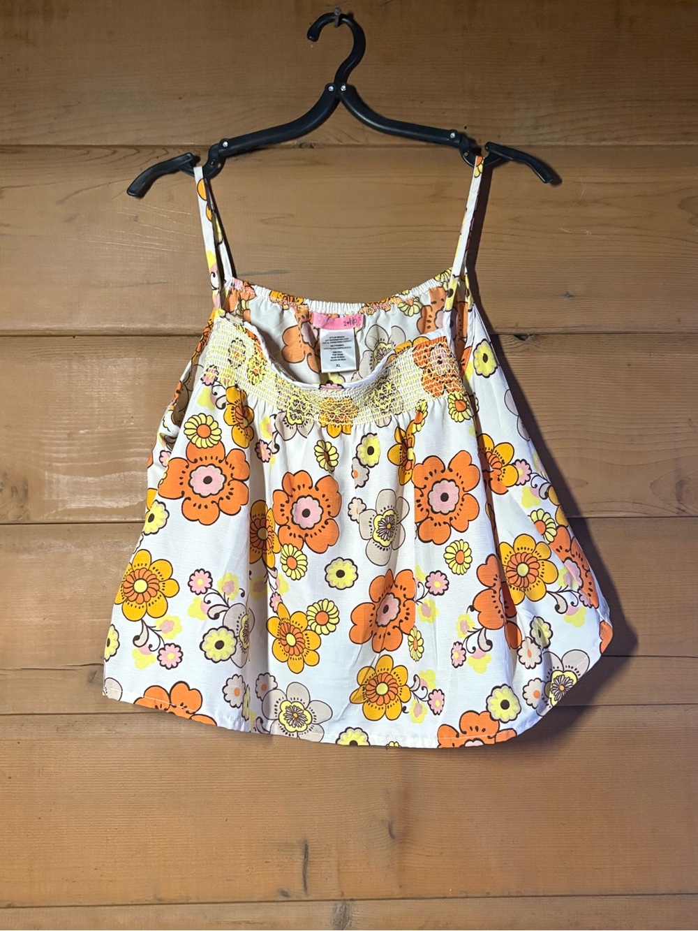 Floral Smocked Spaghetti Strap Cami - Orange & Yellow